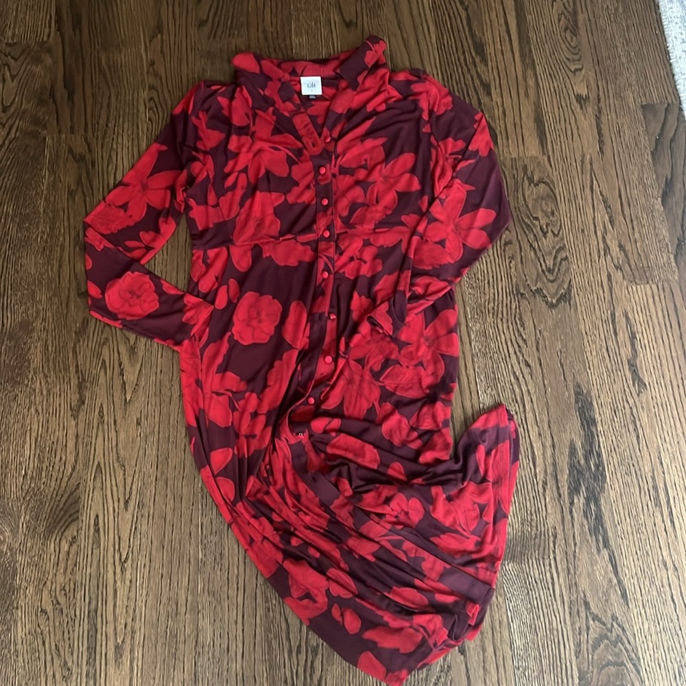 NWOT Cabi Shirt Dress size Small style #4392 red floral mesh - Picture 3 of 7